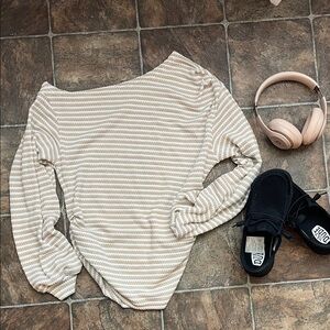 SHEIN Beige Striped Off-Shoulder Top